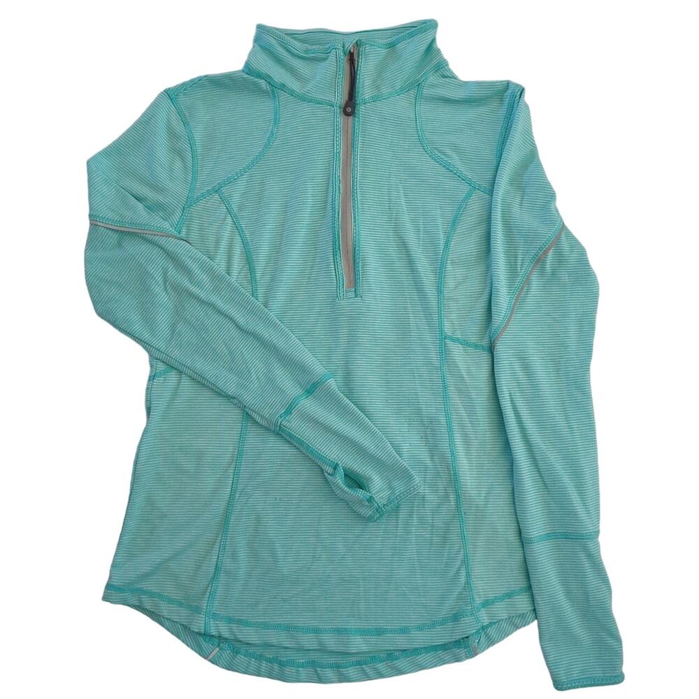 Tangerine Mint green & white striped quarter zip athletic pullover women size S